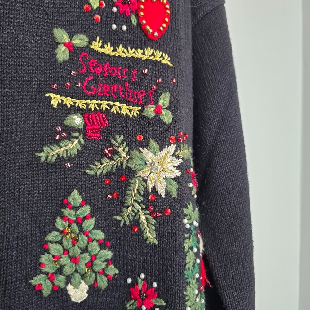 Vtg 2000 Tiara International Embroidered Christmas Sweater Cardigan Sz L Holiday - Picture 8 of 11